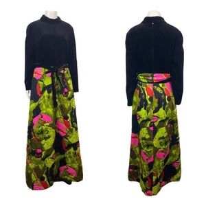 Vintage 1960’s Dynasty Black Velvet Quilted Maxi Dress